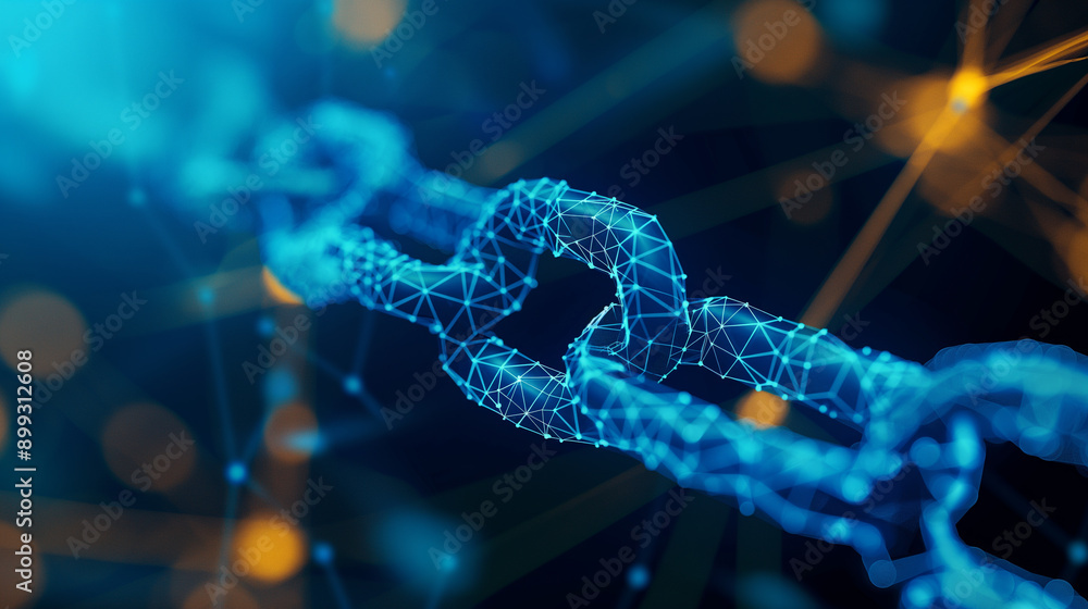 Poster blockchain technology concept. futuristic blue background with dots and lines. abstract outline tech