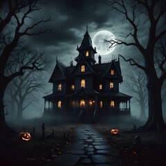 Haunted House under a Full Moon