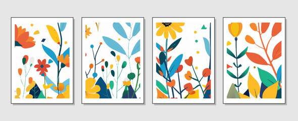Obraz premium set of abstract vector backgrounds featuring tropical leaves. Hand-drawn textures suitable for wall decoration, postcard designs, or brochure covers.