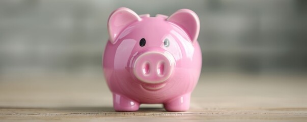 A cute pink piggy bank on a wooden surface, symbolizing savings, investment, and financial planning for a secure future.