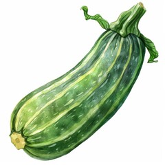 Zucchini, striped patterns, fresh green, watercolor style , isolated on white background