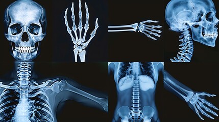 a collage of six medical x-rays showing different parts of the human body