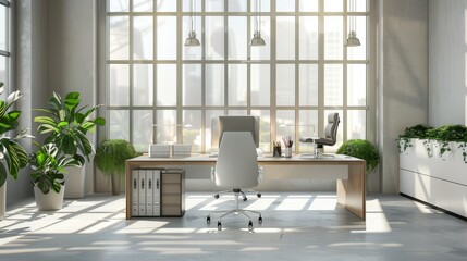 Modern Minimalist Office Interior Design with City View