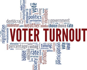 Voter Turnout word cloud conceptual design isolated on white background.