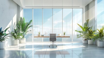 Modern Minimalist Office Interior Design with Desk and Window View