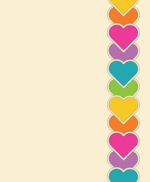 Hearts rainbow colors abstract frame. Colorful hearts border. Rainbow background. Heart cover.