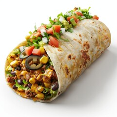 large burrito, Mexican food element, realistic 3D render, isolated on white background