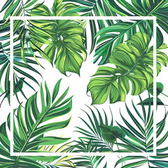 summer sale banner template with tropical leaves for shopping charts