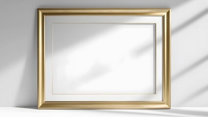 Fototapeta premium Ornate golden wooden frame with empty square space, isolated on white