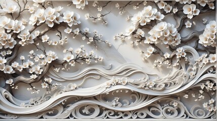 Close-up white wall panel detailed design is made up curved line