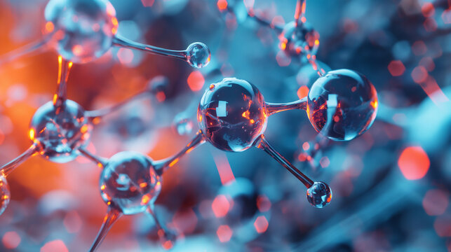 3D illustration of molecules and atoms. Nanotechnology is used to produce products such as medicines, commercial polymers and protective coatings. Computer chips are small