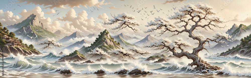 Poster rectangular panel beige background right side there is detailed