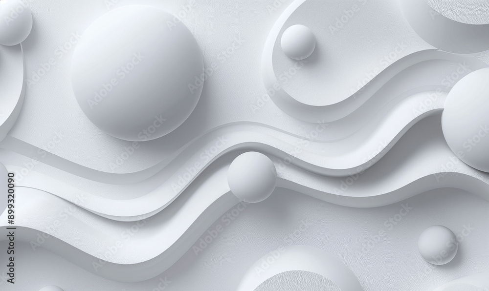 Aufkleber abstract three-dimensional white waves and spheres design with light and shadow play