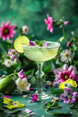 Beautiful summer cocktail with a garden background. Selective focus.