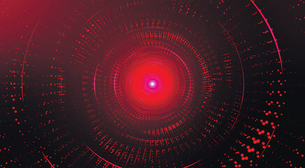 Bright colorful circular spiral. Abstract digital background. Colorful dotted spiral swirls circles. Glowing tunnel background. Futuristic lens. 3d vector illustration