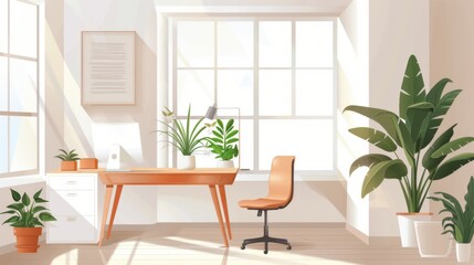 Minimalist Home Office Design with Natural Light and Plants