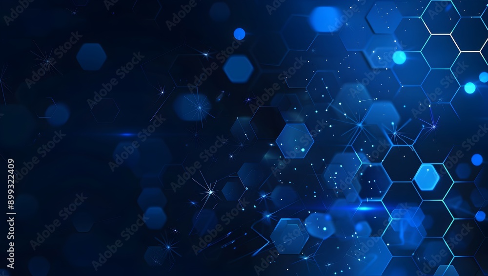 Poster blue technology background with hexagon grid, digital network and connection concept for banner desi