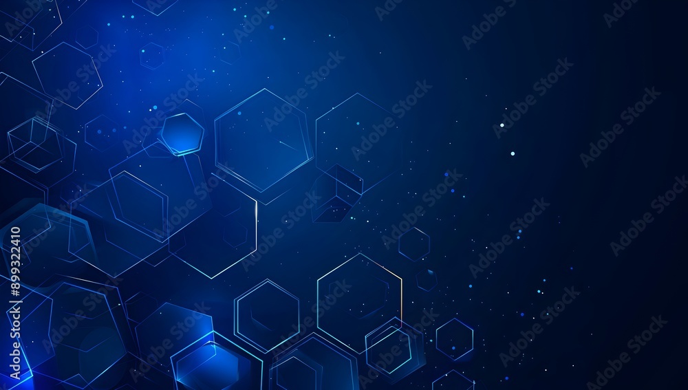 Poster blue technology background with hexagon grid, digital network and connection concept for banner desi