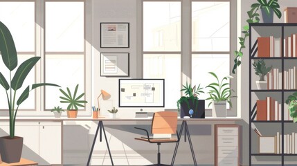 Fototapeta premium Modern Home Office with Natural Light and Plants