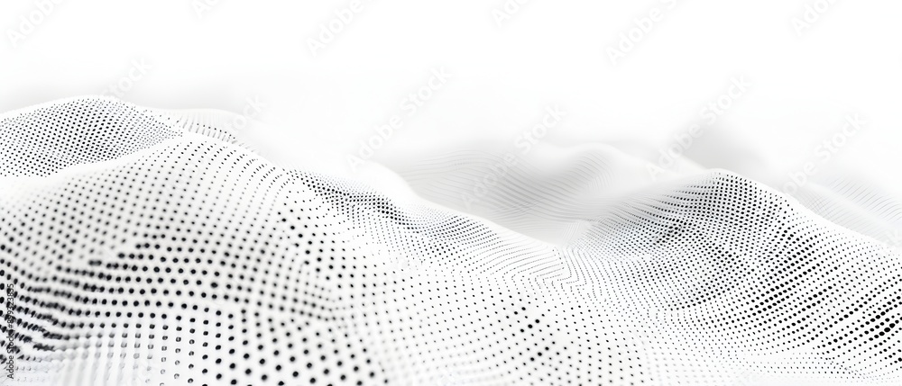 Poster white background with small dots of varying sizes and shades, creating an abstract halftone pattern.