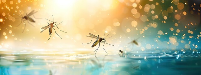 There are a lot of mosquitoes in nature. Selective focus.