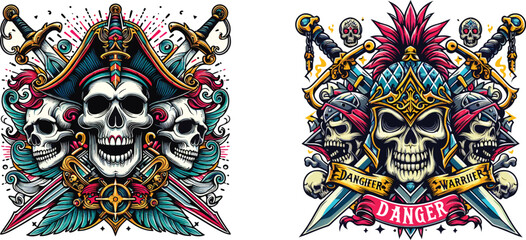 Obraz premium skull with sword and skull vector illustration 