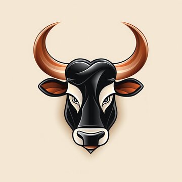 Stylized bull head illustration with sharp horns and bold colors on light background, perfect for logos, icons, or branding designs.