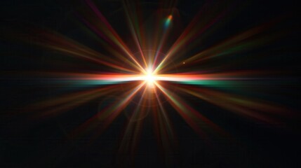 Obraz premium Radiant sunburst with rainbow flares, colorful abstract background, bright and joyful