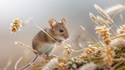 A field mouse scurries across a meadow, its ears alert for predators.
