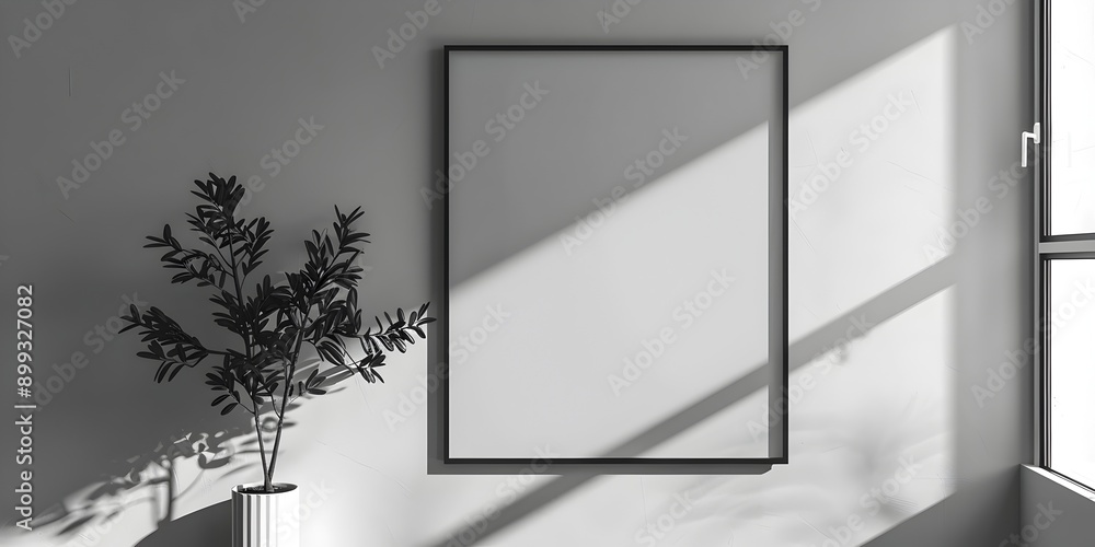 Poster minimalist black frame on white background with copy space for artwork or design template