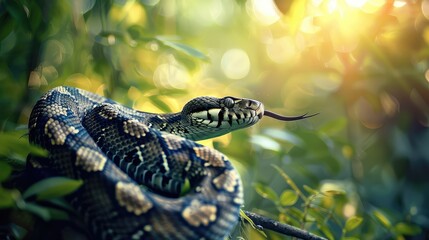 Fototapeta premium Snake in nature in the jungle. Selective focus.
