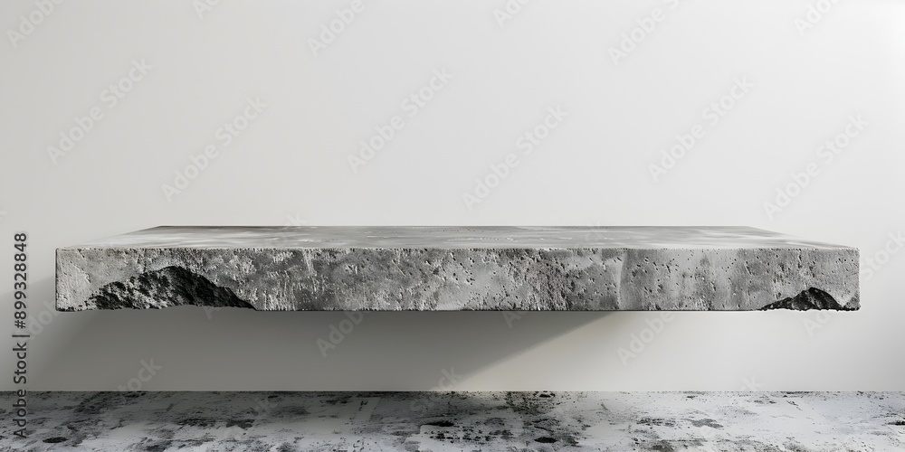 Poster minimalist concrete display table with raw finish and blank white background for product showcase lo