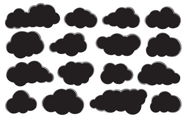 Set of silhouette cloud shape. Clouds black shape collection. Vector cloud silhouette.