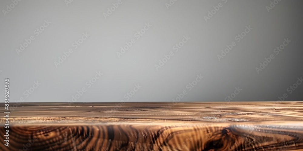 Poster elegant dark walnut table with polished surface against soft gray background for product display