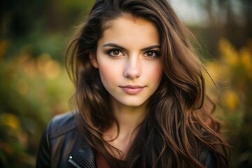 Portrait of a Young Woman with Long Brown Hair.