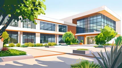 Modern Office Building with Landscaped Courtyard