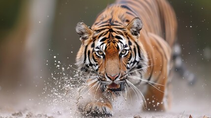 A majestic tiger roars and marks its territory in the jungle.