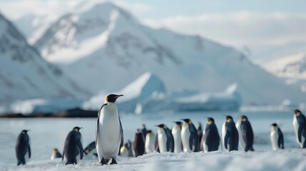 Obraz premium An emperor penguin colony huddled together for warmth in the Antarctic winter.