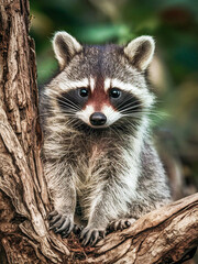 Obraz premium cute red raccoon in its natural habitat