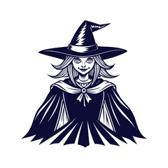 Vector Halloween witch silhouette Clipart illustration On a White Background