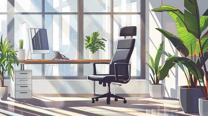 Fototapeta premium Modern Office Workspace with Natural Light and Plants
