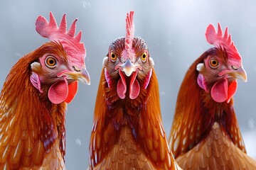 Fototapeta premium Free range keeping of rosters and hens outdoor on the bio farm