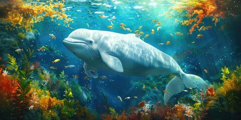 Fototapeta premium Beluga underwater is beautiful. Selective focus.