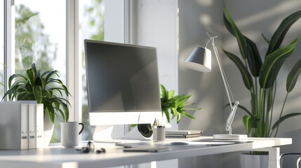 Minimalist Home Office Workspace with Natural Light
