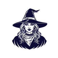 Vector Halloween witch silhouette Clipart illustration On a White Background