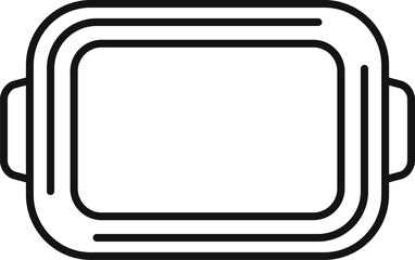 Black outline illustration of rectangular baking tray with handles, isolated on white background