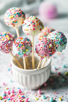 Assorted cake pops on sticks. Selective focus.