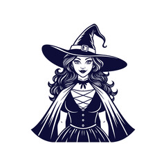 Vector Halloween witch silhouette Clipart illustration On a White Background