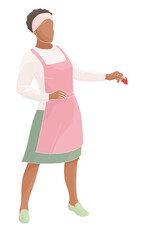 standing African American woman in an apron with strawberries in hand