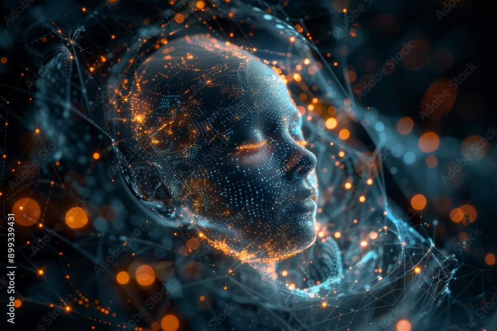 Aufkleber abstract digital portrait of a womans face in a glowing high tech environment symbolizing identity t